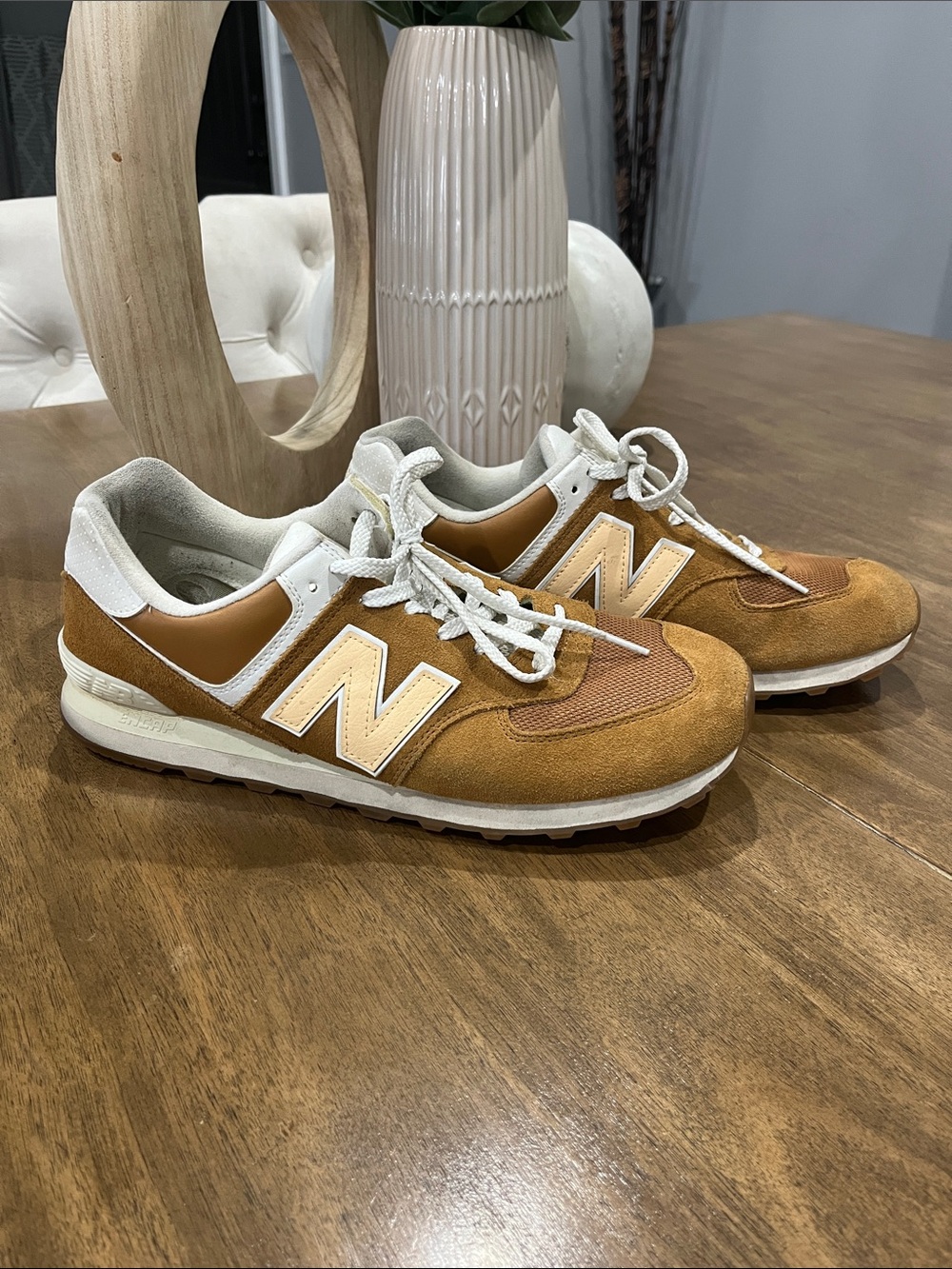 New Balance 574 Men's Suede & Mesh Sneakers - Tan/White